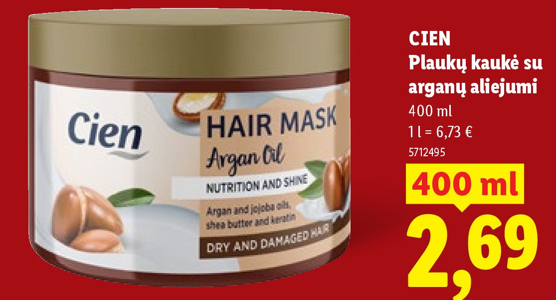 CIEN Plaukų kaukė su arganų aliejumi, 400 ml
