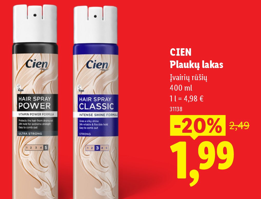 CIEN Plaukų lakas, 400 ml
