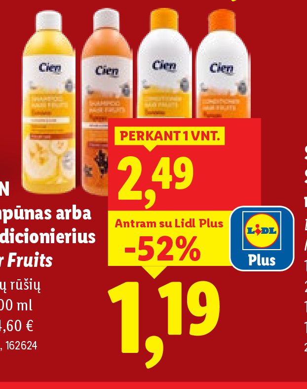 CIEN Šampūnas arba kondicionierius Hair Fruits, 2 x 400 ml