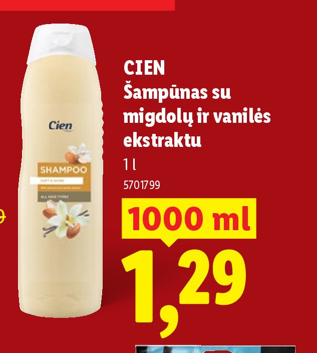 CIEN Šampūnas su migdolų ir vanilės ekstraktu, 1 l