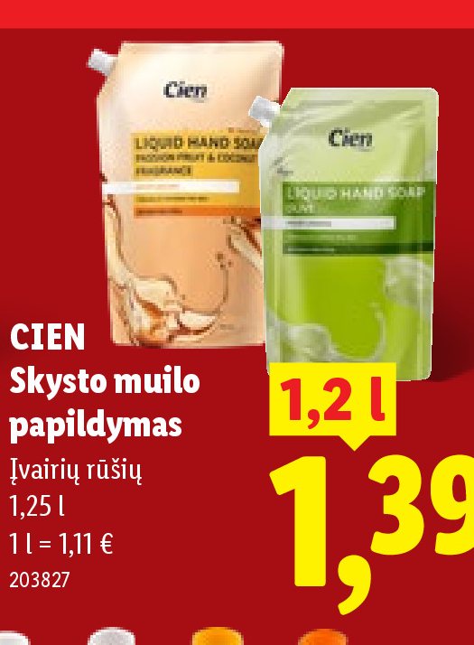 CIEN Skysto muilo papildymas, 1.25 l