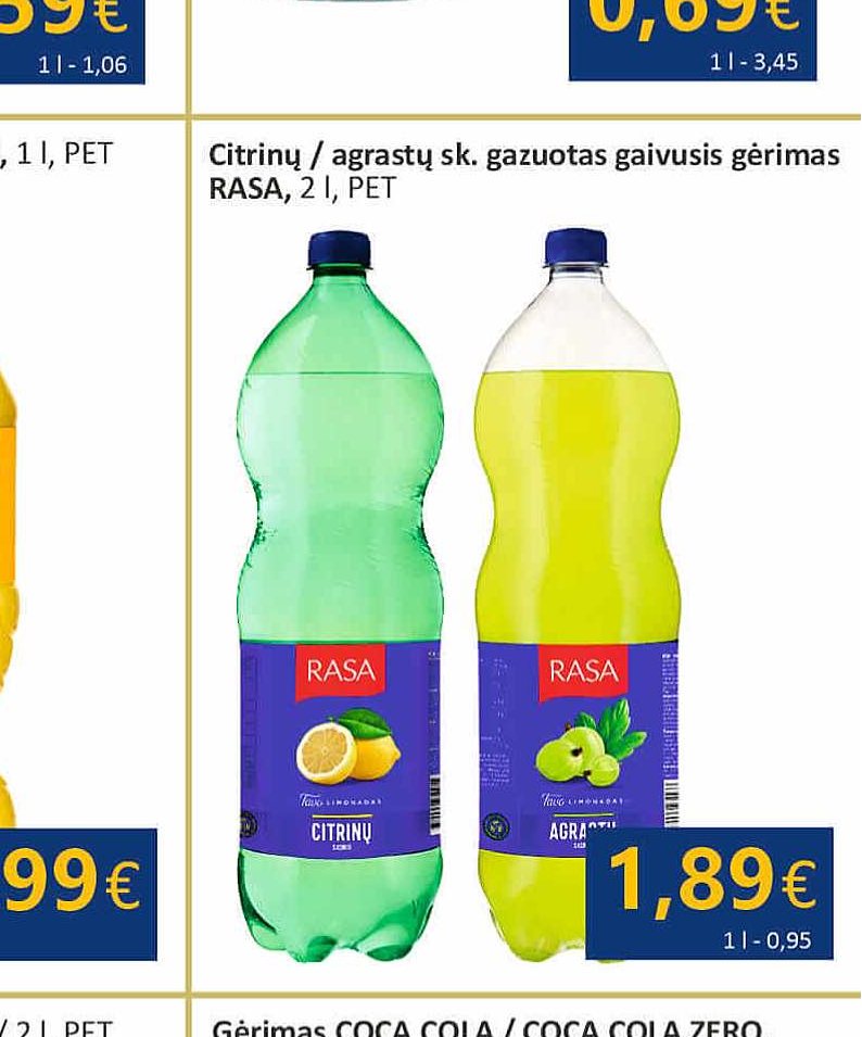 Citrinų / agrastų sk. gazuotas gaivusis gėrimas RASA, 2 l