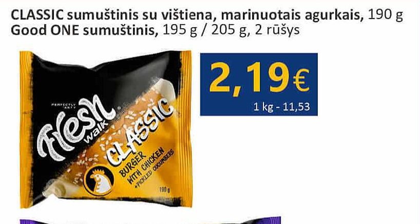 CLASSIC sumuštinis su vištiena, marinuotais agurkais, 190 g