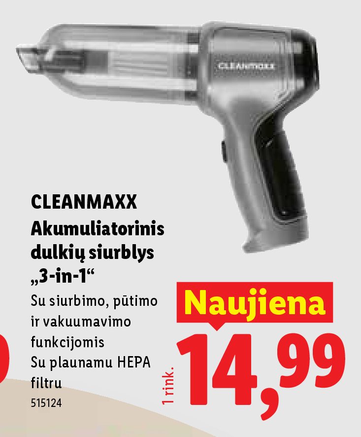 CLEANMAXX Akumuliatorinis dulkių siurblys „3-in-1“