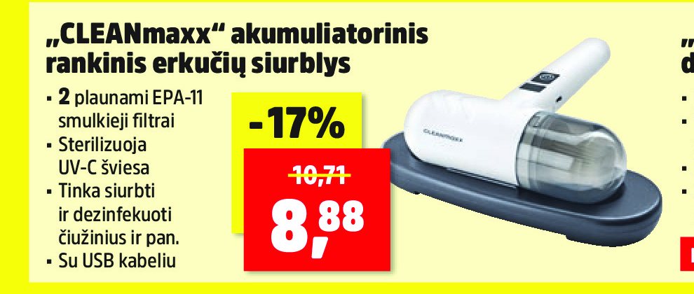 „CLEANmaxx“ akumuliatorinis rankinis erkučių siurblys