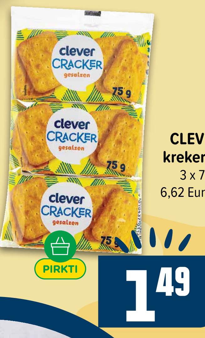 CLEVER krekeriai, 3 x 75 g