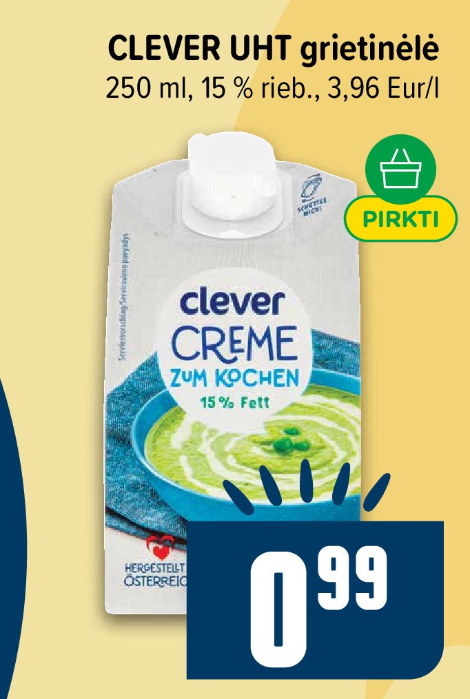 CLEVER UHT grietinėlė, 250 ml
