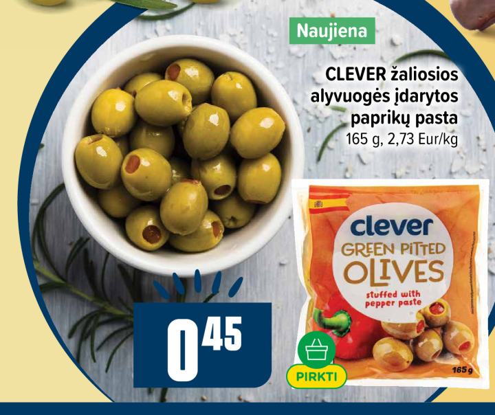 CLEVER žaliosios alyvuogės įdarytos paprikų pasta, 165 g