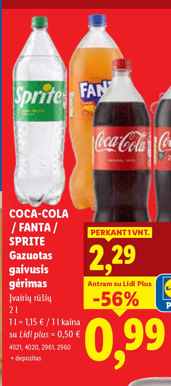 COCA-COLA / FANTA / SPRITE Gazuotas gaivusis gėrimas, 2 l