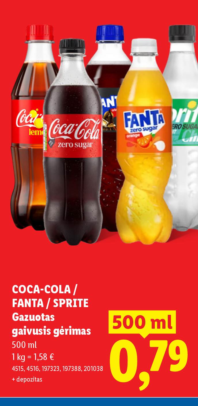 COCA-COLA / FANTA / SPRITE Gazuotas gaivusis gėrimas, 500 ml
