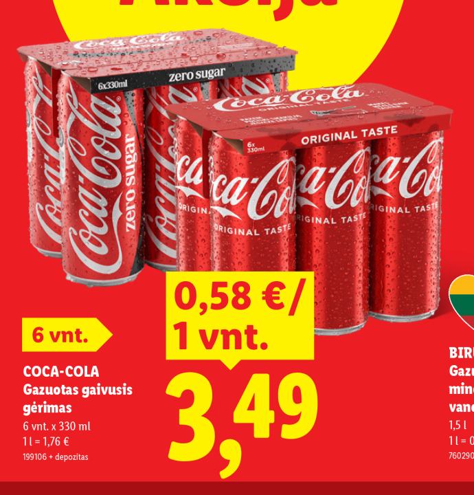 COCA-COLA Gazuotas gaivusis gėrimas, 6 vnt