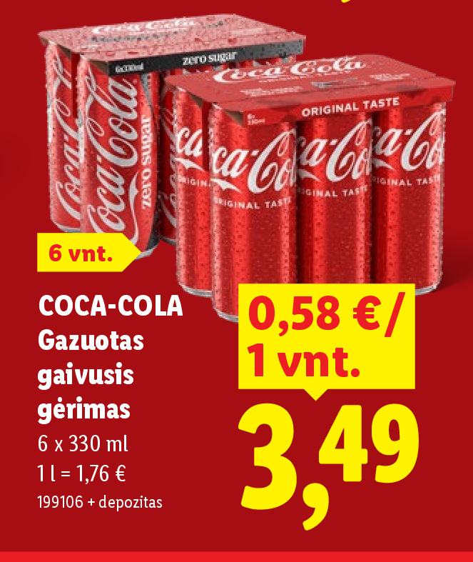 COCA-COLA Gazuotas gaivusis gėrimas, 6 x 330 ml