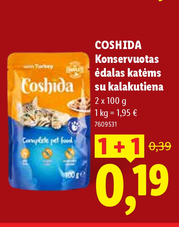 COSHIDA Konservuotas ėdalas katėms su kalakutiena, 2 x 100 g