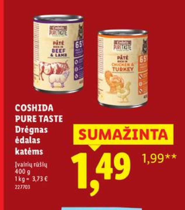 COSHIDA PURE TASTE Drėgnas ėdalas katėms, 400 g