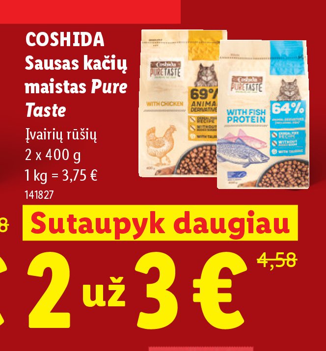 COSHIDA Sausas kačių maistas Pure Taste, 2 x 400 g