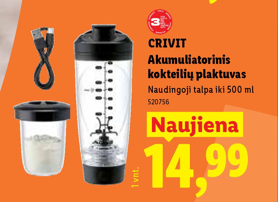 CRIVIT Akumuliatorinis kokteilių plaktuvas