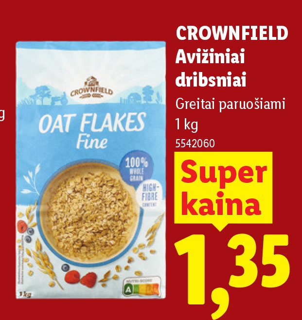 CROWNFIELD Avižiniai dribsniai, 1 kg