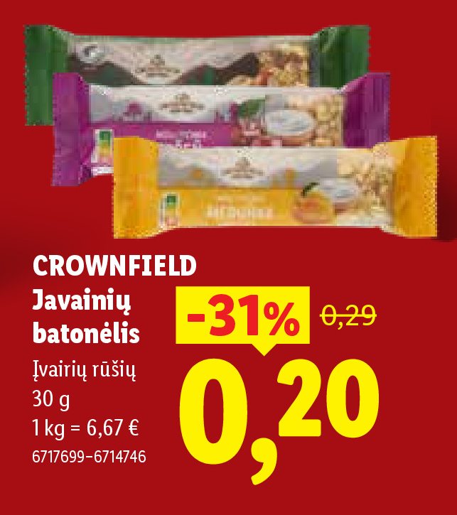 CROWNFIELD Javainių batonėlis, 30 g