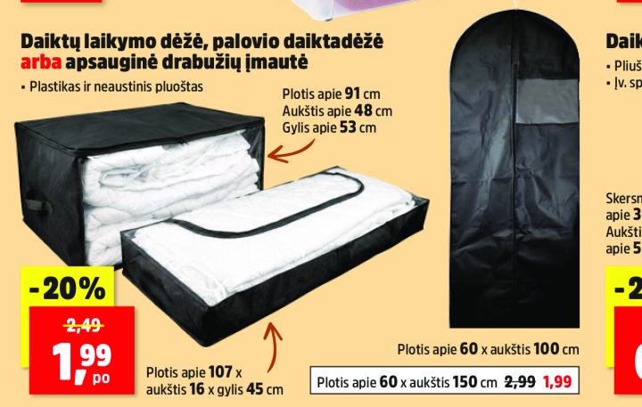 Daiktų laikymo dėžė, palovio daiktadėžė arba apsauginė drabužių įmautė, 91 cm