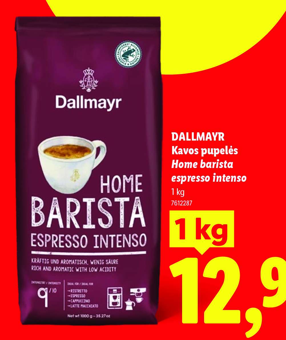 DALLMAYR Kavos pupelės Home barista espresso intenso, 1 kg