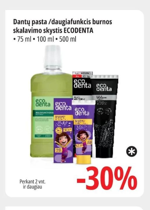 Dantų pasta /daugiafunkcis burnos skalavimo skystis ECODENTA, 75 ml