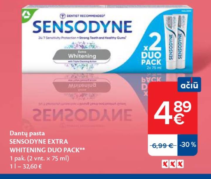 Dantų pasta SENSODYNE EXTRA WHITENING DUO PACK, 75 ml