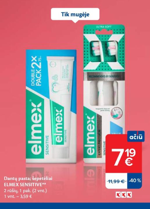Dantų pasta; šepetėliai ELMEX SENSITIVE, 1 pak.