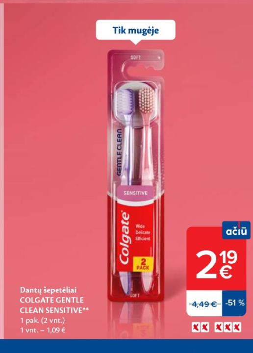 Dantų šepetėliai COLGATE GENTLE CLEAN SENSITIVE, 1 pak.
