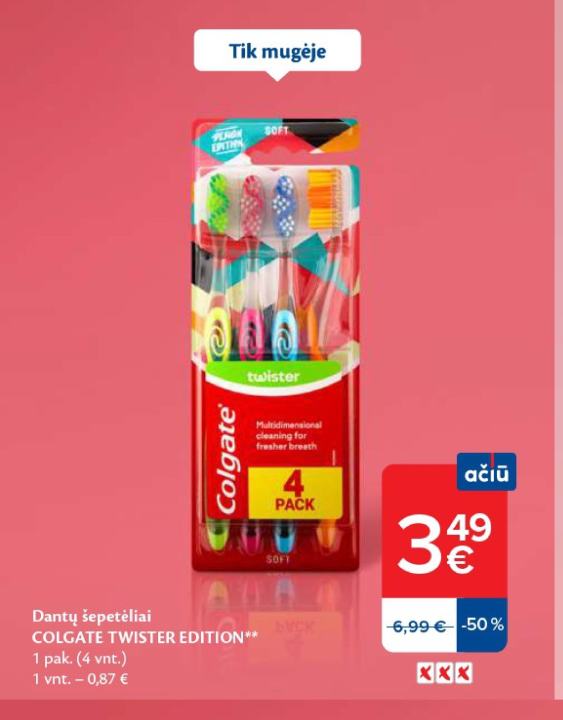 Dantų šepetėliai COLGATE TWISTER EDITION, 1 pak.