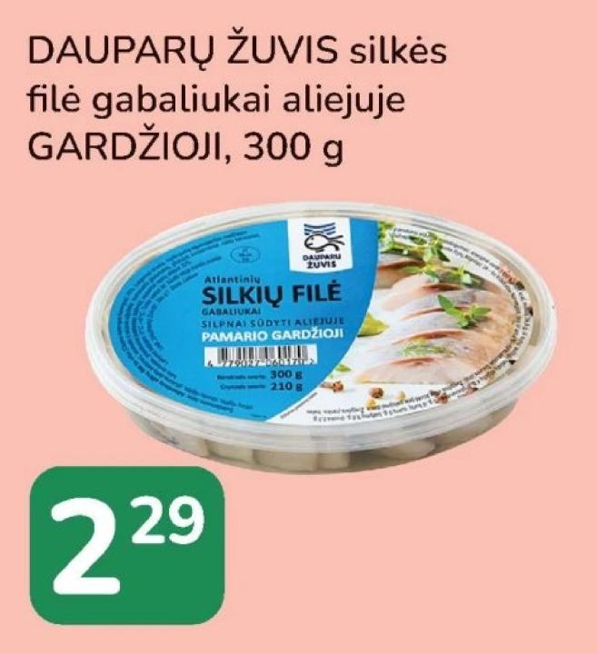 DAUPARŲ ŽUVIS silkės filė gabaliukai aliejuje GARDŽIOJI, 300 g