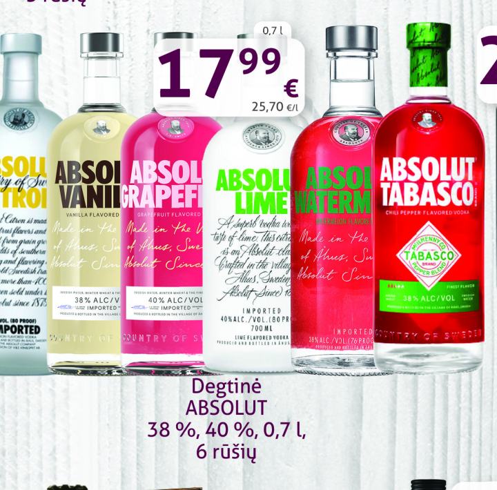 Degtinė ABSOLUT, 0.7 l