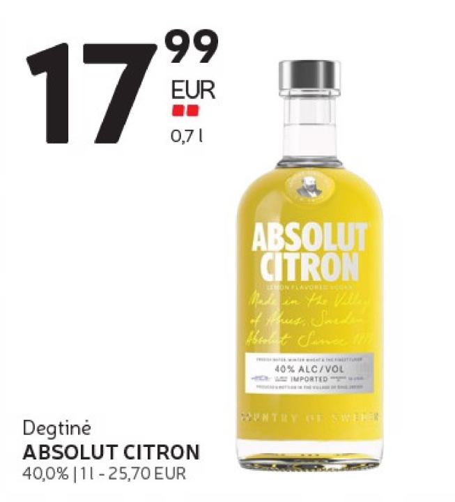 Degtinė ABSOLUT CITRON, 1 l