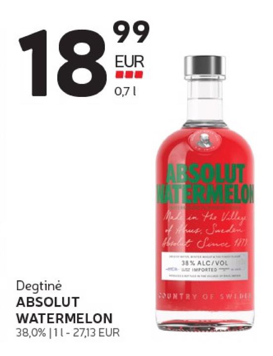 Degtinė ABSOLUT WATERMELON, 1 l