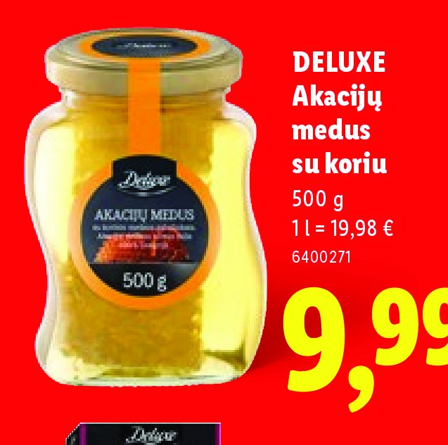 DELUXE Akacijų medus su koriu, 500 g
