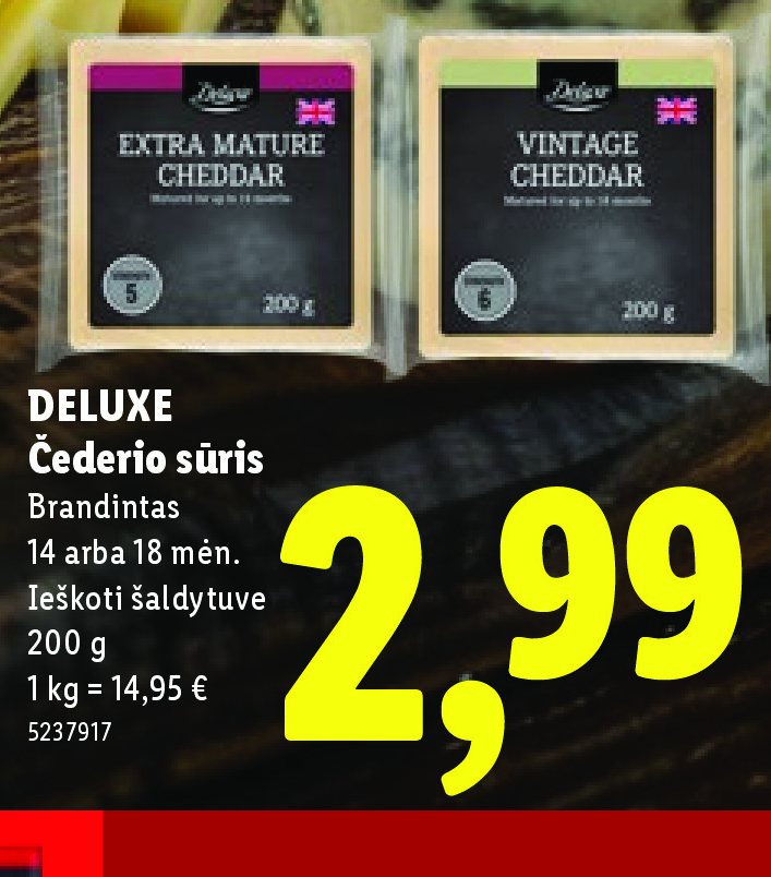 DELUXE Čederio sūris, 200 g