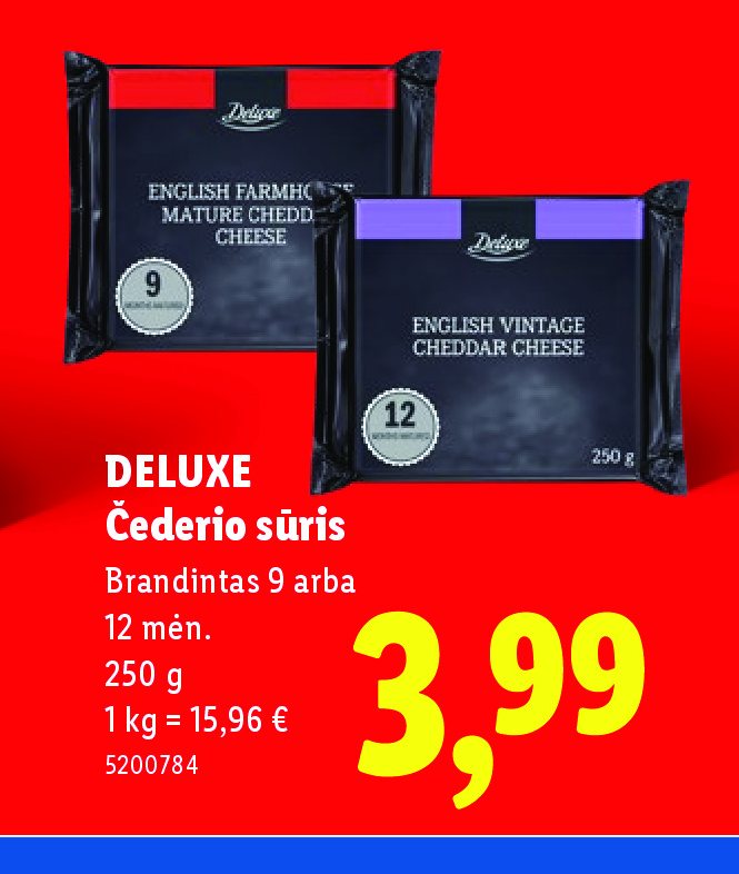 DELUXE Čederio sūris, 250 g