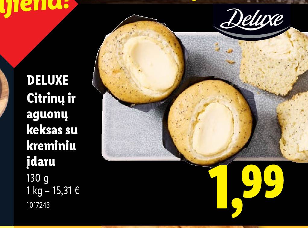 DELUXE Citrinų ir aguonų keksas su kreminiu įdaru, 130 g