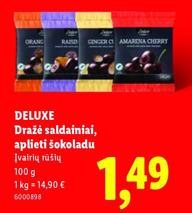 DELUXE Dražė saldainiai, aplieti šokoladu, 100 g