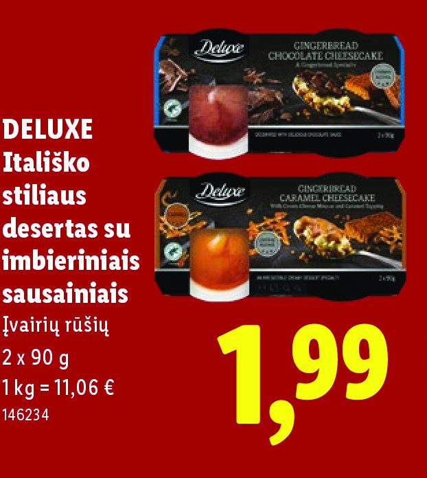 DELUXE Itališko stiliaus desertas su imbieriniais sausainiais, 2 x 90 g