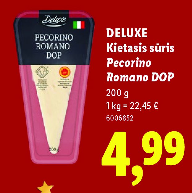 DELUXE Kietasis sūris Pecorino Romano DOP, 200 g