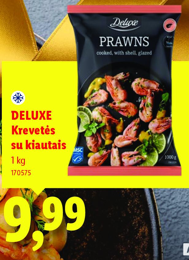 DELUXE Krevetės su kiautais, 1 kg