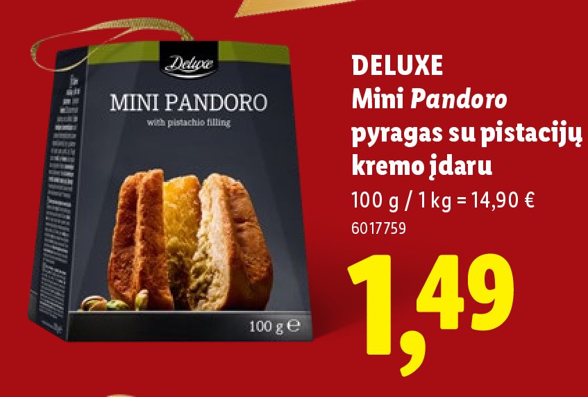 DELUXE Mini Pandoro pyragas su pistacijų kremo įdaru, 100 g
