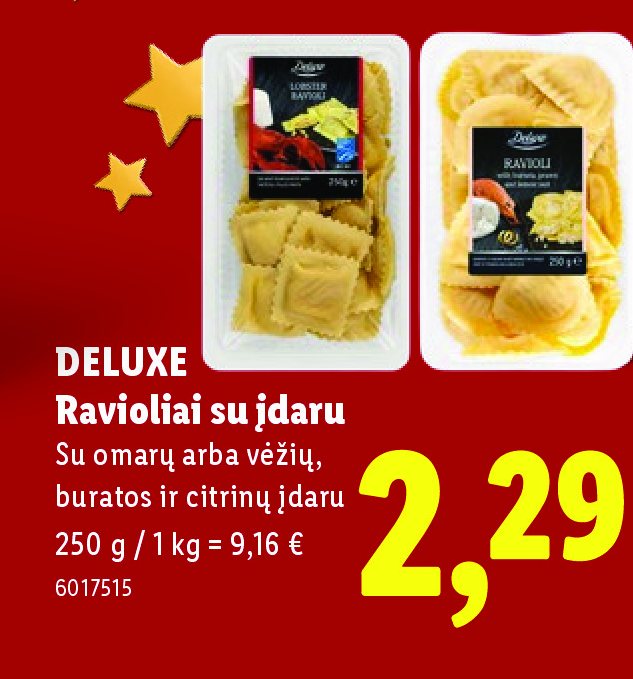 DELUXE Ravioliai su įdaru, 250 g