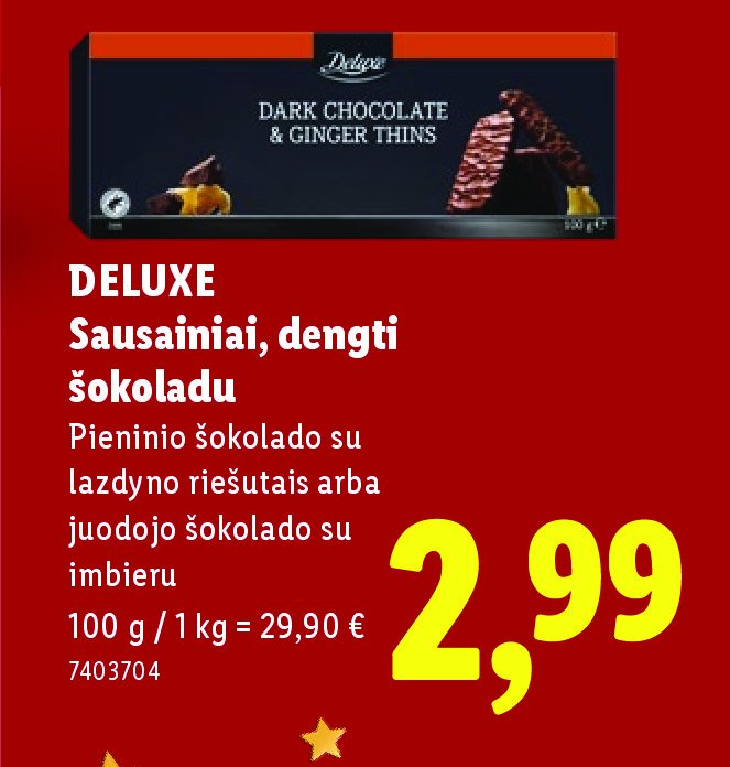 DELUXE Sausainiai, dengti šokoladu, 100 g
