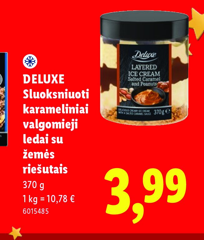 DELUXE Sluoksniuoti karameliniai valgomieji ledai su žemės riešutais, 370 g