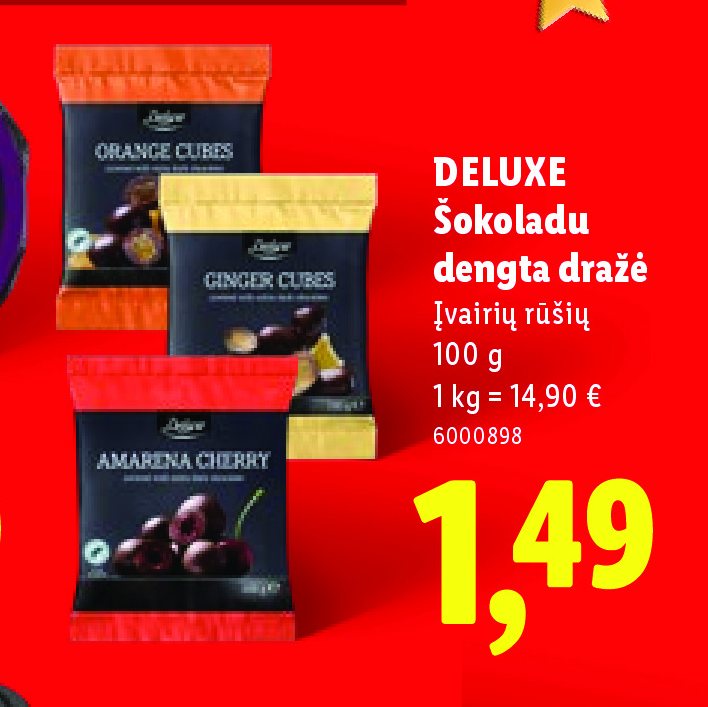 DELUXE Šokoladu dengta dražė, 100 g