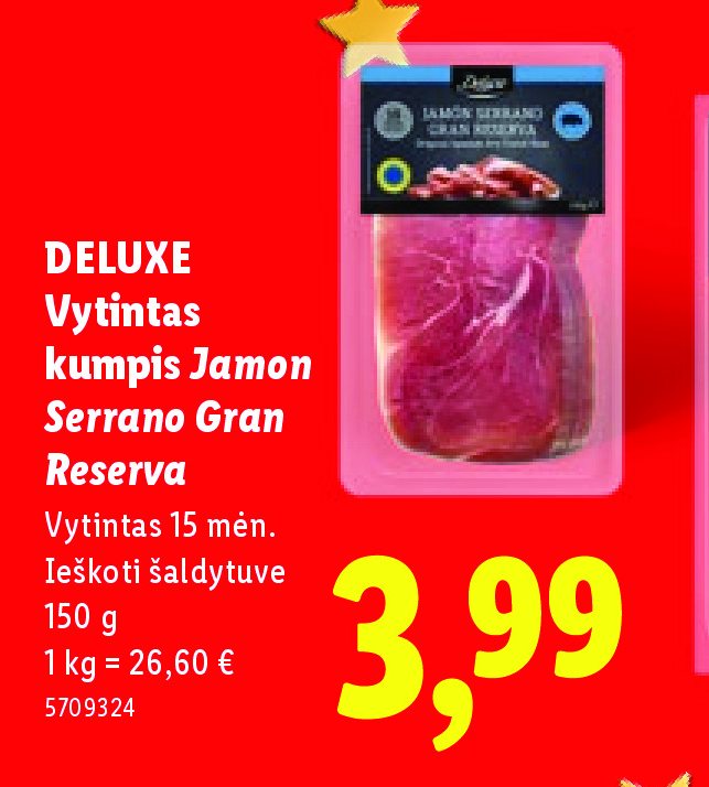 DELUXE Vytintas kumpis Jamon Serrano Gran Reserva, 150 g