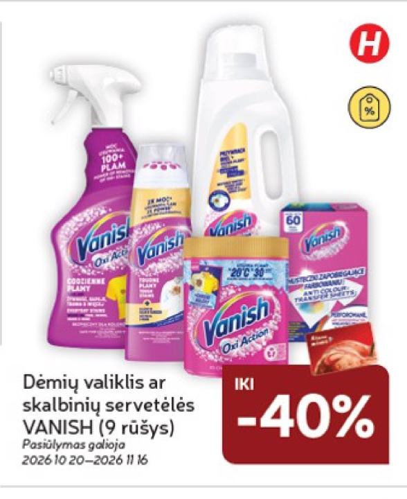 Dėmių valiklis ar skalbinių servetėlės VANISH