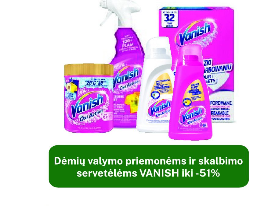 Dėmių valymo priemonėms ir skalbimo servetėlėms VANISH