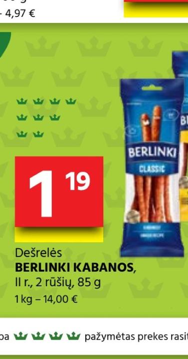 Dešrelės BERLINKI KABANOS, 85 g